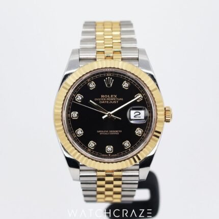 ROLEX DATEJUST TWO TONE YELLOW GOLD AND STEEL BLACK DIAL 41MM 126333